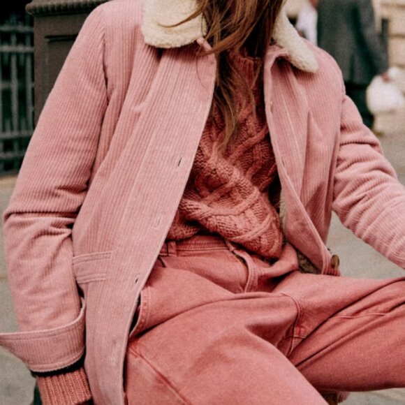 Sezane Will Jacket Rosewood Pink Corduroy Sheepskin Collar XXS - Picture 2 of 8